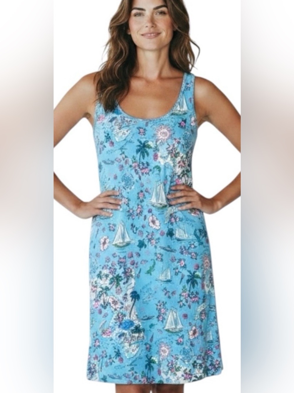 Lilly Pulitzer Newberri Tank Dress Amalfi Blue Lilly’s Road Trip Print | EUC
